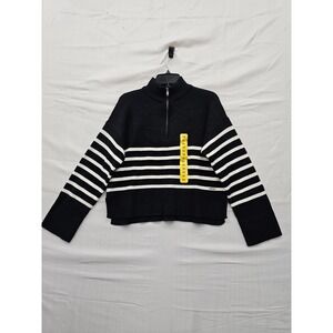 DKNY Womens Quarter Zip Pullover Sweater Black Rayon Blend Casual‎ Size Medium